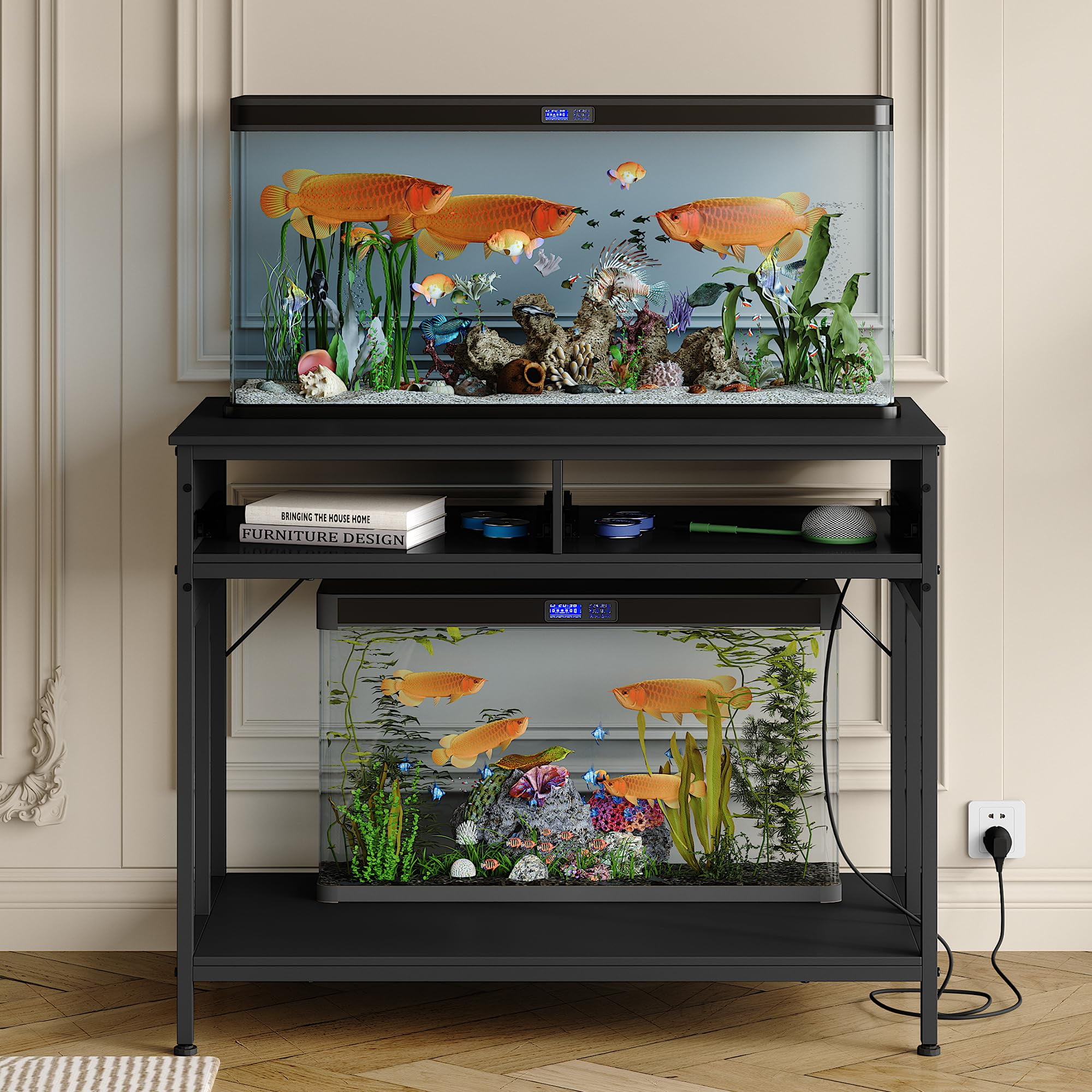 40-50 Gallon Aquarium Stand with Power Outlet, 39.4'' x19'' Metal Frame ...