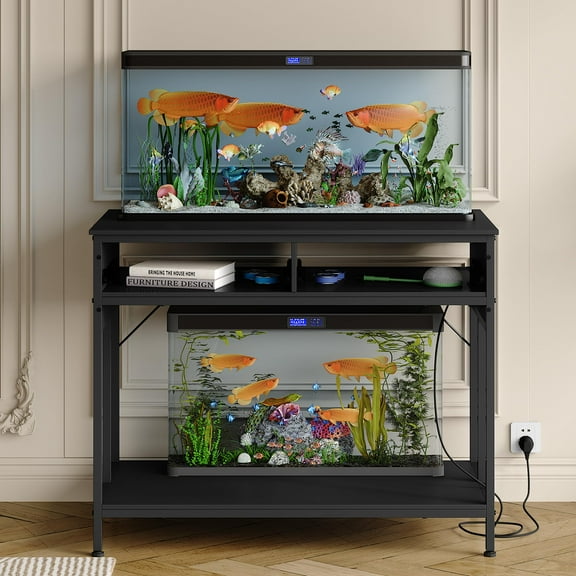 40-50 Gallon Aquarium Stand with Power Outlet, 39.4'' x19'' Metal Frame Fish Tank Stand with Storage Drawers, Reptile Tank Stands Adjustable Height, 660LBS Capacity