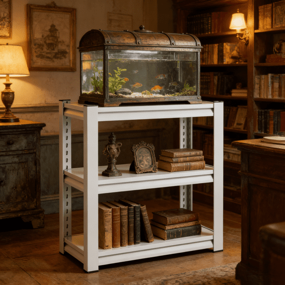 40-50 Gallon Fish Tank Stand 31In Metal Aquarium Stand Adjustable 3 Tier 660Lbs Capacity Heavy Duty Reptile Tank Rack Shelf Home Office Storage Organizer Steel Frame Rustproof Moisture Resistant