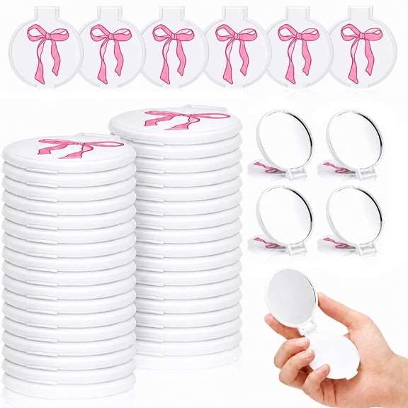 40/50Pcs Pink Bow Coquette Mini Pocket Mirrors, Compact Mirrors Bulk, Portable Makeup Mirrors For Purse, Mini Compact Mirrors, Ideal For Birthday Bridal Shower Party Favors