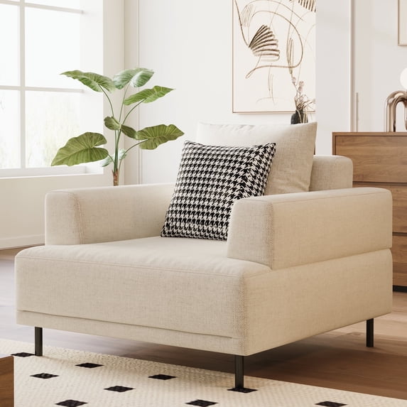 NessCarsti Furniture Modern Wood Living Sofa, Cotton Linen and Foam, Beige