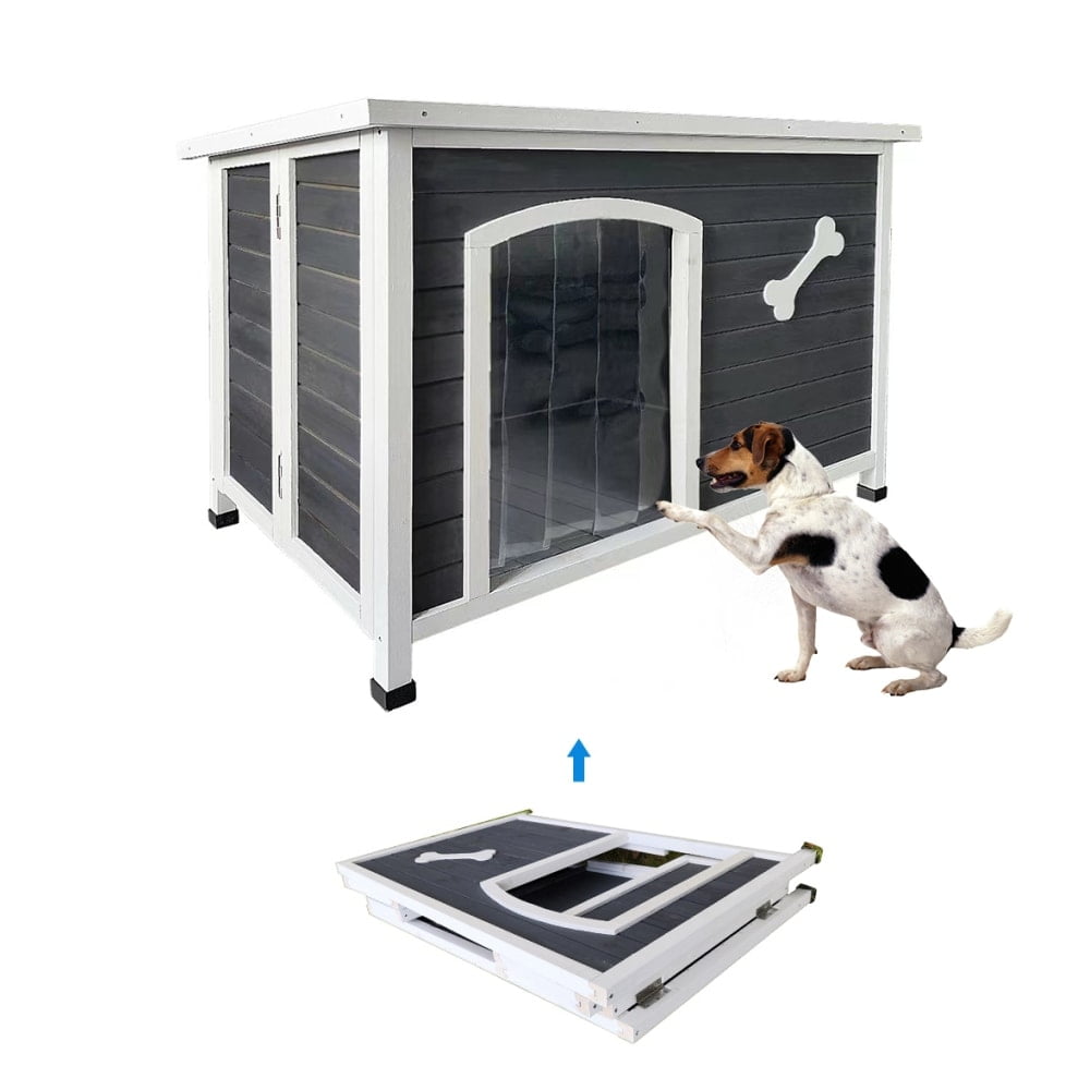 40.55" Gray and White Solid Wood Folding Dog House