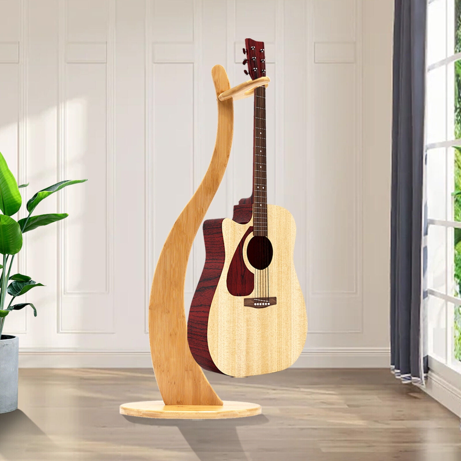 30*41cm Wood Color Guitar Stand Double Screws Fixing Bamboo Guitar Stand for Presentation Solo Performance Studio
