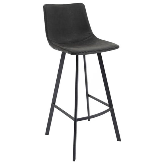 40.55 x 17.71 x 18 in. Elland Modern Upholstered Leather Bar Stool with Iron Legs & Footrest - Charcoal Black - Set of 2