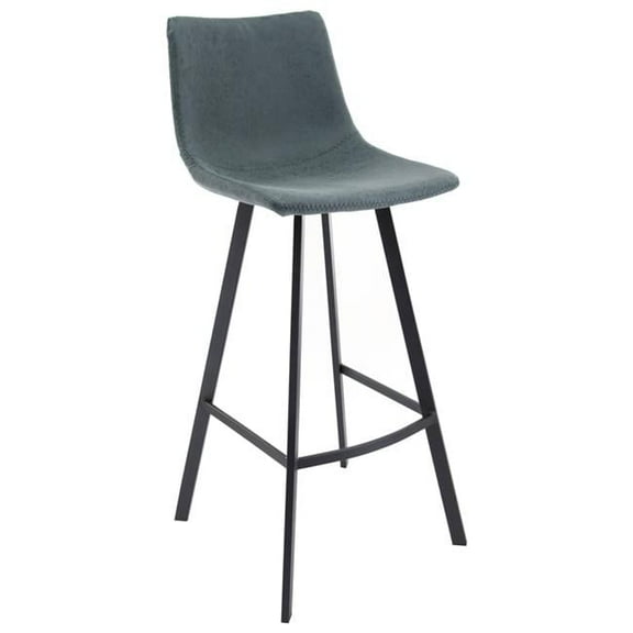 40.55 x 17.71 x 18 in. Elland Modern Upholstered Leather Bar Stool with Iron Legs & Footrest, Peacock Blue - Set of 2
