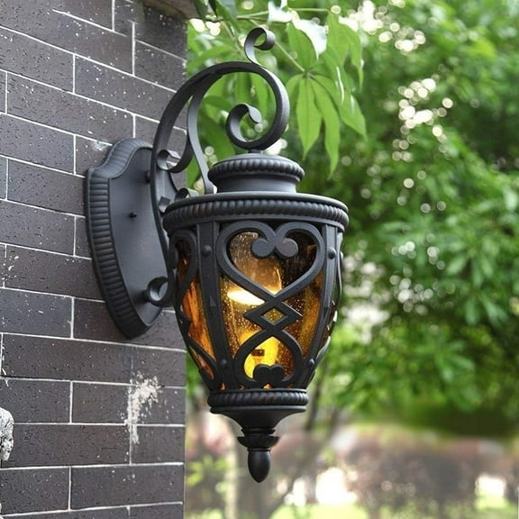 40/57cm Vintage Waterproof Glass Lantern E27 Porch Decor Wall Lamp Fixture Traditional Victoria Outdoor Rainproof-Rust Aluminum Sconce Light for Patio Community Commercial Street