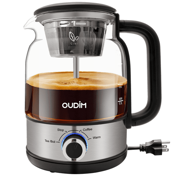 40.58Oz Electric Coffee Maker & Tea Infuser - 600W, Bpa-Free Glass Stainless Steel Kettle, Heat Resistant Borosilicate, 304 Stainless Steel Heating Plate, Insulated Tea Maker, Coffee Pot