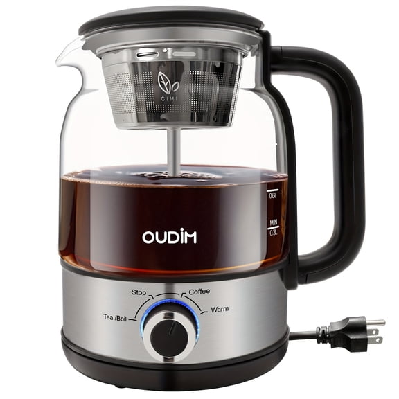 40.58oz Electric Coffee Maker & Tea Infuser - 600W BPA-Free Borosilicate Glass Kettle with Dry-Burn Protection