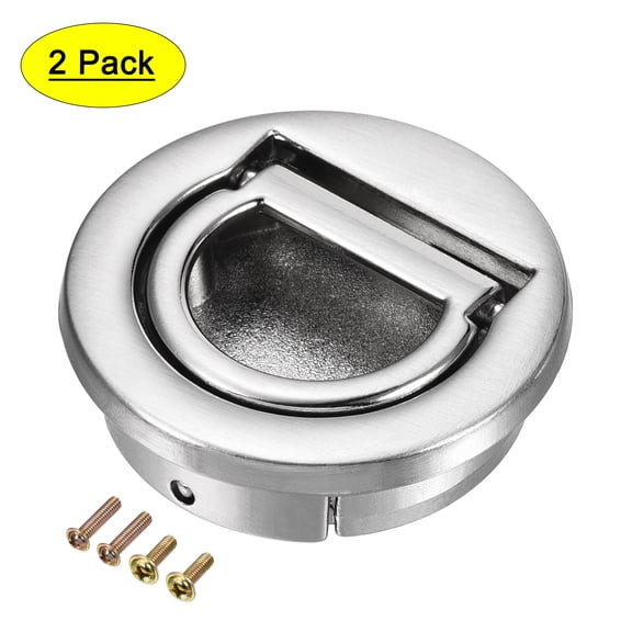 40.5x11mm Flush Pull Ring Handle Zinc Alloy Brushed Silver 2 Pack