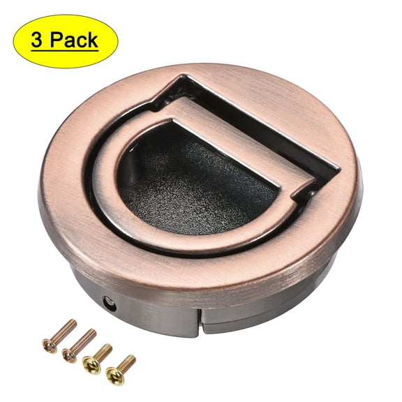 40.5x11mm Flush Pull Ring Handle Zinc Alloy Copper Tone 3 Pack