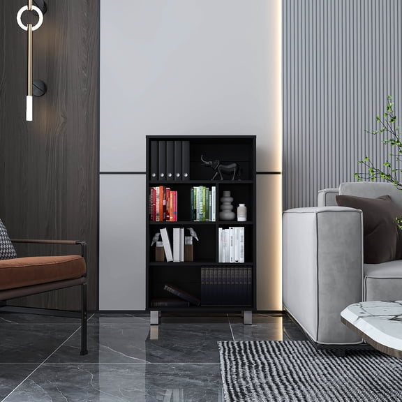 40.6" Tall Black Bookcase for Essentials Storage / Enhances Living Space Organization