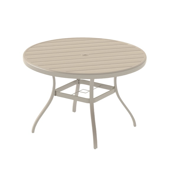 40.6 Inch Round Outdoor Patio Dining Table, All Weather Rust Resistant Steel Table with Adjustable Umbrella Hole, Modern Patio Bistro Table for 4-6 People Garden Backyard Deck Lawn Sandstone