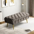 thumbnail image 1 of 40.6'' Wide Bedroom Bench,Button-Tufted Upholstered Bench with Gold Metal Legs,Modern Velvet Ottoman Bench End of Bed Bench, Living Room Accent Bench,Long Seat Foot Rest Stool for Entryway,Gray, 1 of 7