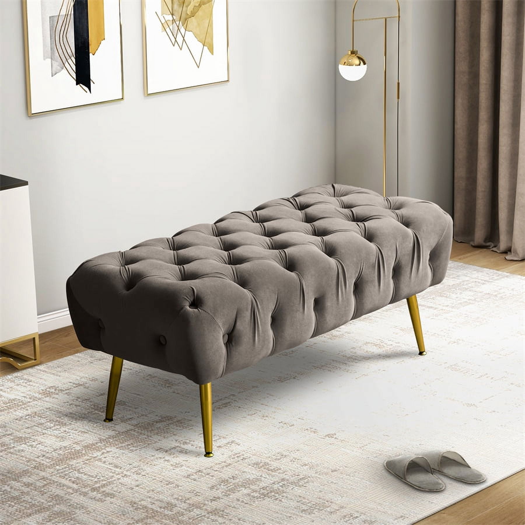 40.6" Wide Tufted Upholstered End of Bed Bench, Velvet Bedroom Bench ...