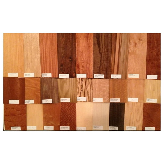 40-6" x 12" Labeled Wood Veneer Pieces (20 Square Feet) Exotic and Domestic Marquetry Arts Crafts Pack