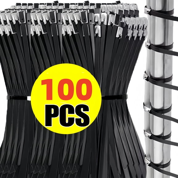 40/60/100 Pcs Black Stainless Steel Cable Ties, Metal Self-Locking Fasteners, Black Heavy-Duty Cable Ties