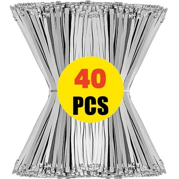 40/60/100Pcs Stainless Steel Cable Ties Metal Zip Ties Strap for Exhaust Wrap Multi-Purpose Heavy Duty Self-locking Fastening Ring