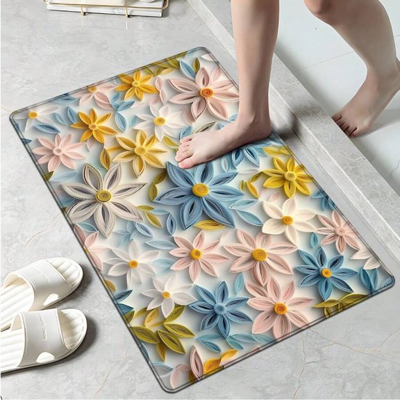 40*60cm Blooming Spring Flowers Door Mat - Multicolor Floral Design, Non-Slip, Soft Flannel, For Bathroom Entryway Kitchen