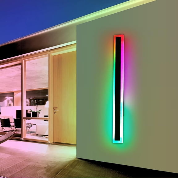40/60inch Long LED Outdoor Wall Light, RGBW Exterior Lighting Fixture, Dimmable Modern Wall Sconce, 10 Colors, IP65 Waterproof, Wall Mounted Lamps for Porch, Garage, Yard, with Remote Control