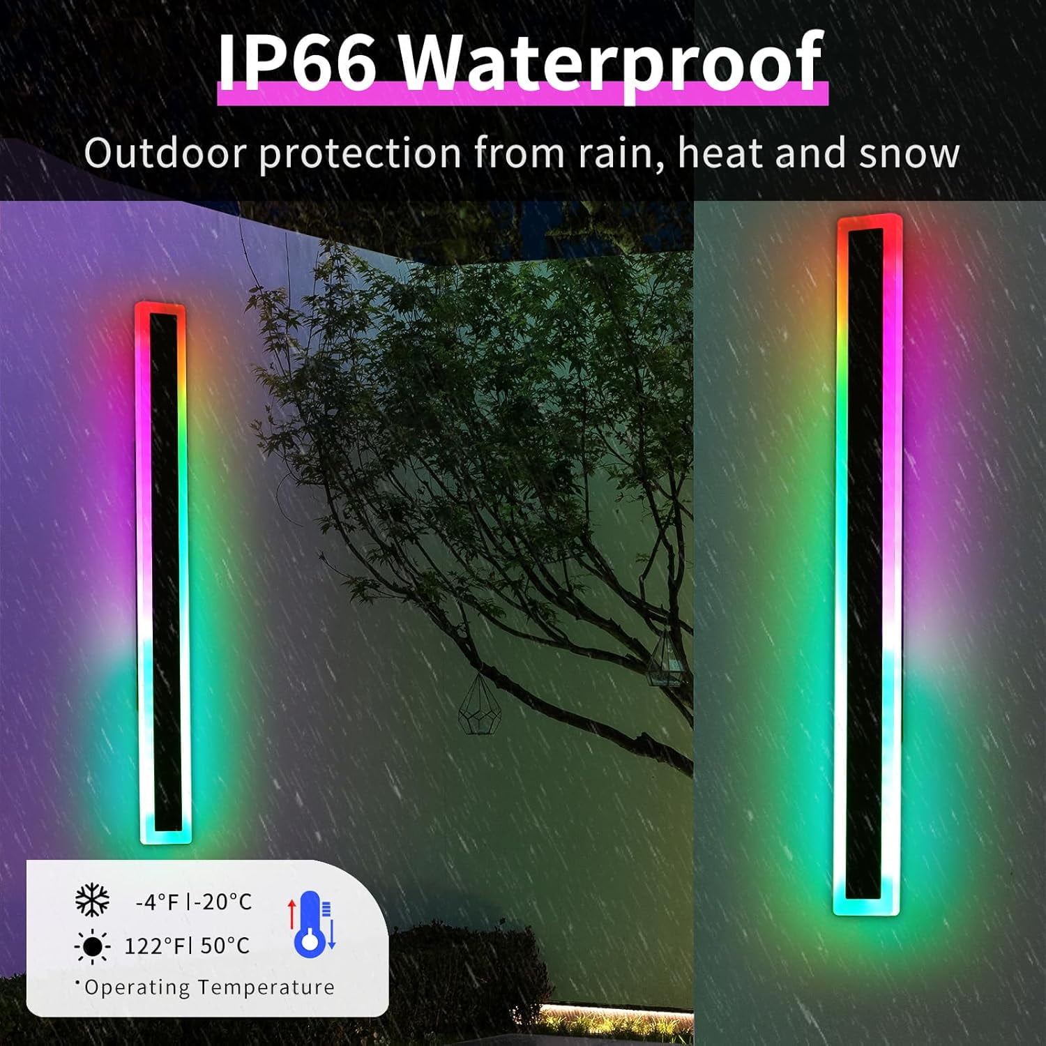 40/60inch Long LED Outdoor Wall Light, RGBW Exterior Lighting Fixture, Dimmable Modern Wall Sconce, 10 Colors, IP65 Waterproof, Wall Mounted Lamps for Porch, Garage, Yard, with Remote Control