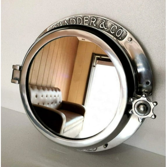 Silver Marine Brown Heavy Canal Boat Round Glass Porthole Window Mirror Nautical Pirate’s Boat Decorative Mirror Captain’s Maritime Beach Home Decor Wall Mount Mirror