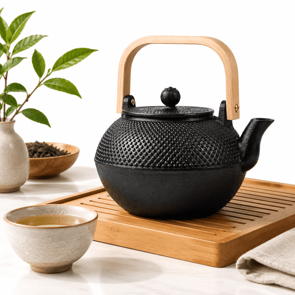 40.6oz Black Cast Iron Tea Pot Kettleese Style Tetsubin