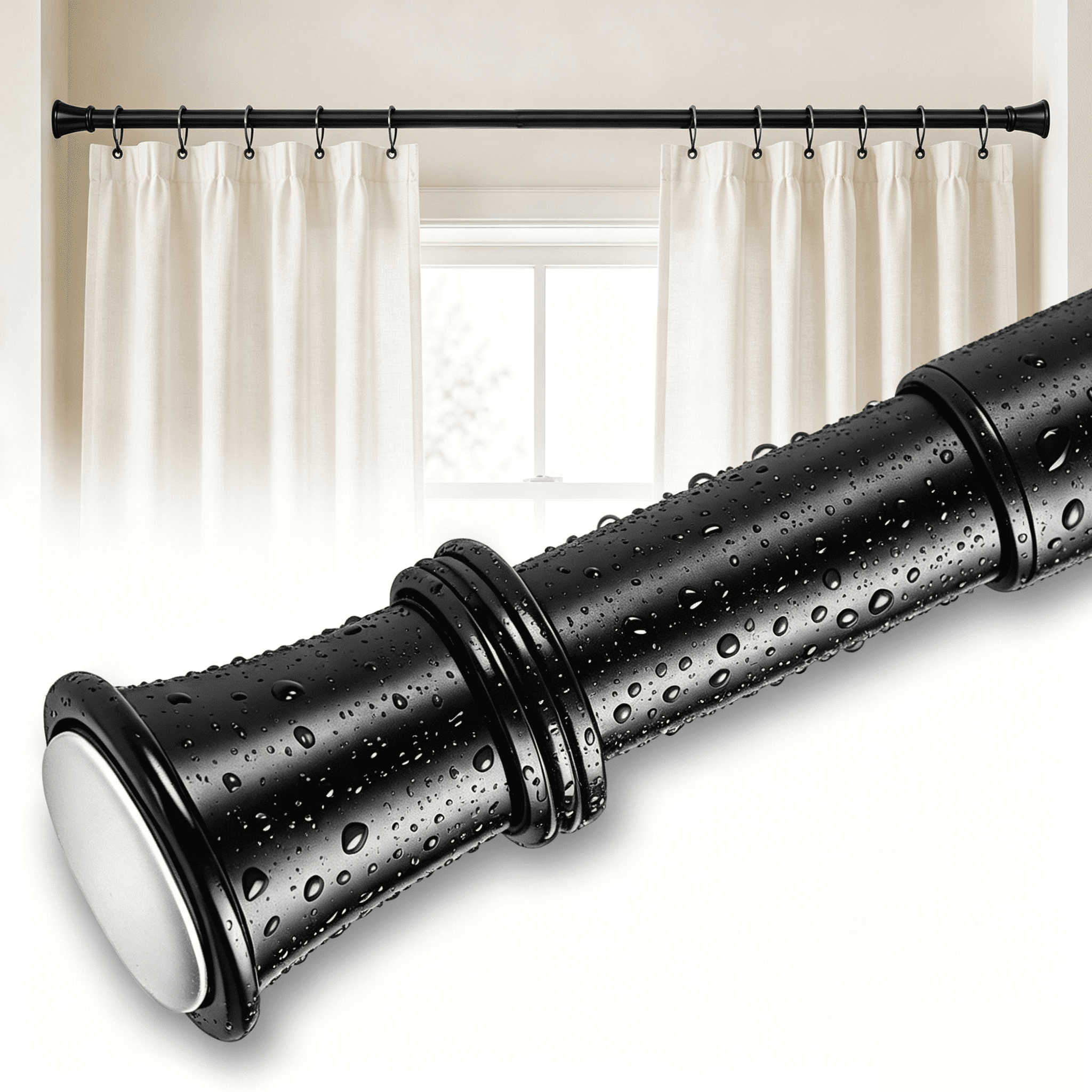 40-78"Curtain Rods,Shower Curtain Rod No Drilling, Adjustable Tension Curtain Pole for Bathroom, Window Drapes, Closet Organizer, Rustproof