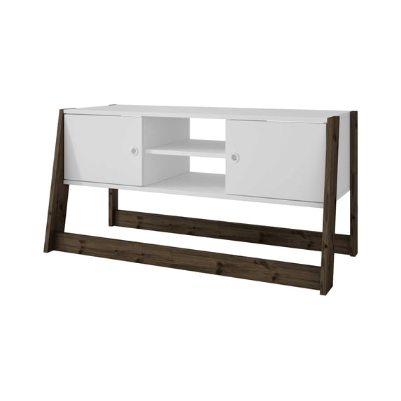 40.79" TV Stand with 4 Shelves in White and Dark Oak