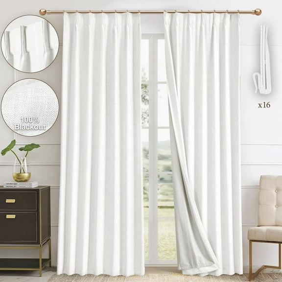 Parojati 2 Panels Linen Blend Pinch Pleated Curtains for Home, Blackout Heat Blocking Window Curtains for Bedroom,Living Room,Office, 40''W×84''L, Ivory