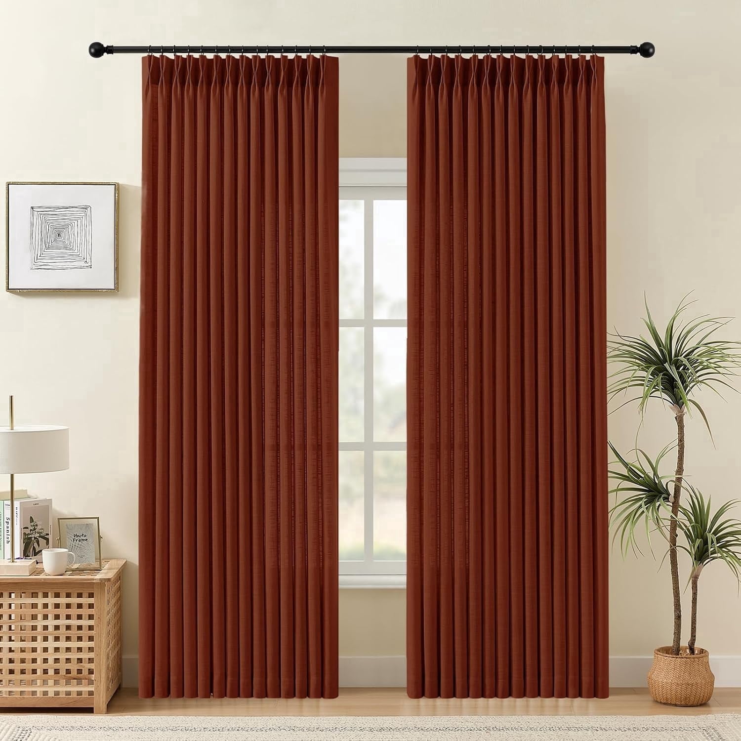 Galenzoov 40×84 inch 2 Panels Pinch Pleated Linen Curtains for Home, Light Filtering Airy & Privacy Protection Breathable Window Drapes for Bedroom, Living room, Office, Chestnut Brown