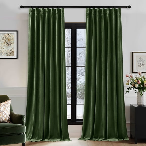 Galenzoov 40*84 inch 2 Panels Pinch Pleated Velvet Curtains for Home, Blackout Heat Blocking Window Curtains with Hooks for Bedroom,Living room,Office,Olive Green