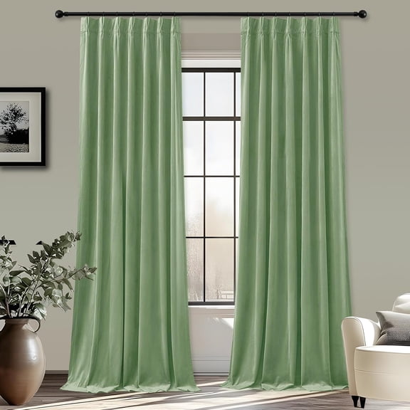 Galenzoov 40*84 inch 2 Panels Pinch Pleated Velvet Curtains for Home, Blackout Heat Blocking Window Curtains with Hooks for Bedroom,Living room,Office,Sage Green