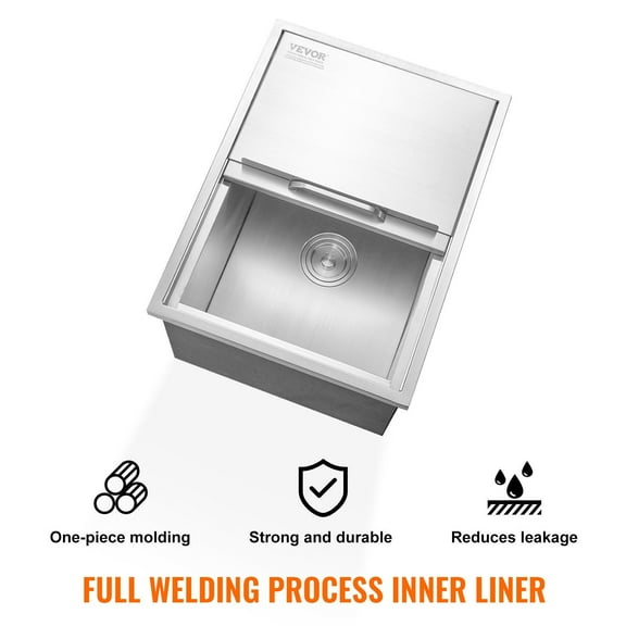 40.9 QT Stainless Steel Ice Cooler with Sliding Cover, Heavy-Duty Ice Chest for Outdoor Kitchen, Bar, Camping  Drain Plug Included