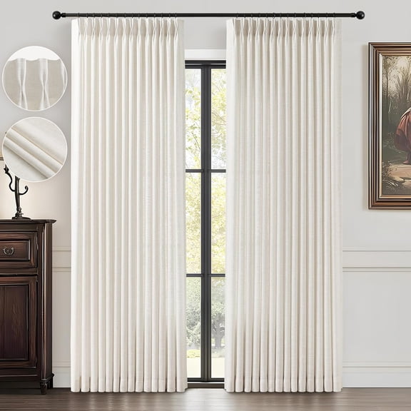 Galenzoov 40×90 inch 2 Panels Pinch Pleated Linen Curtains for Home, Light Filtering Airy & Privacy Protection Breathable Window Drapes for Bedroom, Living room, Office, Natural