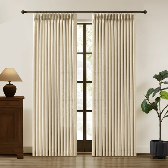 Galenzoov 40×90 inch 2 Panels Pinch Pleated Linen Curtains for Home, Light Filtering Airy & Privacy Protection Breathable Window Drapes for Bedroom, Living room, Office, Sand Beige