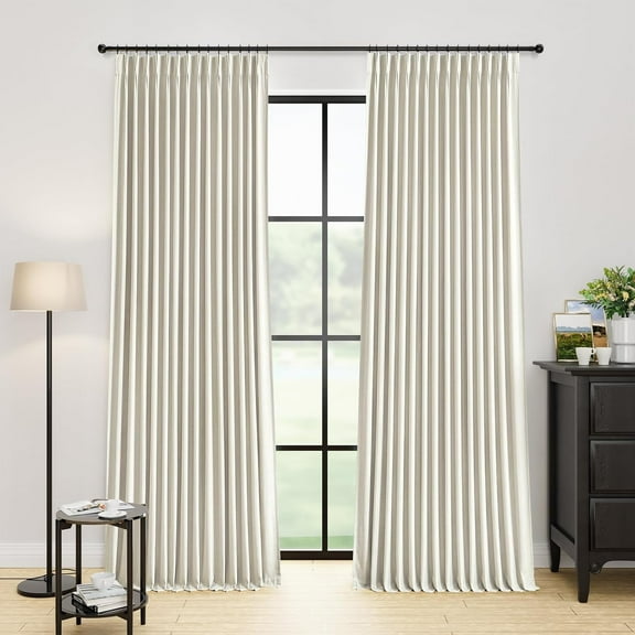 Galenzoov 40×95 inch Pinch Pleated Linen Curtains - 100% Black Out, Thermal Insulated Living Room Bedroom Curtain Double Layer Room Darkening Drapes with Hooks, 2 Panels, Beige