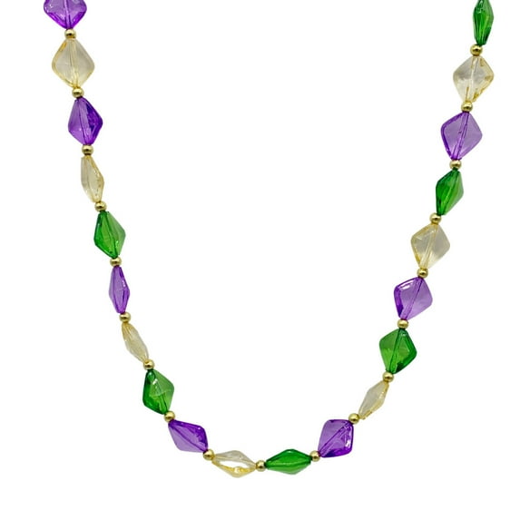 40" Acrylic Purple, Green and Gold Small Diamond Bead Necklace (Dozen)