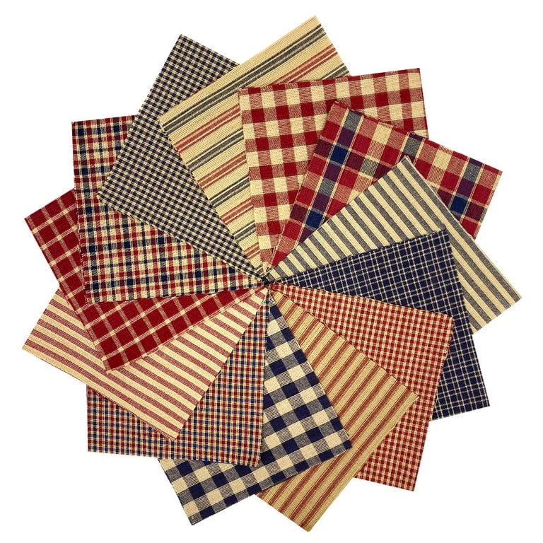 40+ American Heritage Plaid 100% Cotton Homespun Fabric 6x6 Pre Cut Quilt  Squares Red Blue Charm Pack by JCS