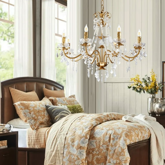 LUOLAX 39-inch Modern Luxury American Style 8-Head Retro Crystal Chandelier - Decorative Lighting for Living Rooms, Villas, Dining Rooms, and Bedrooms - Light Luxury Art Chandelier