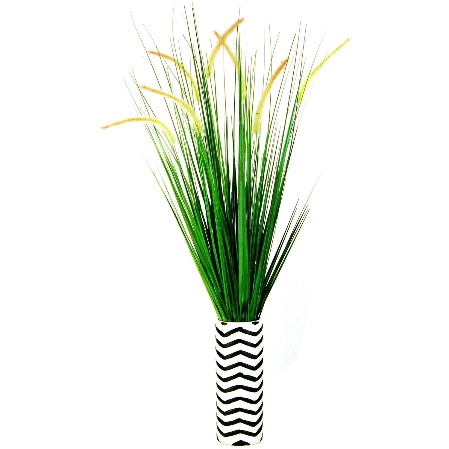 40" Artificial Dogtail Grass in a Ceramic Vase with Embossed Chevron