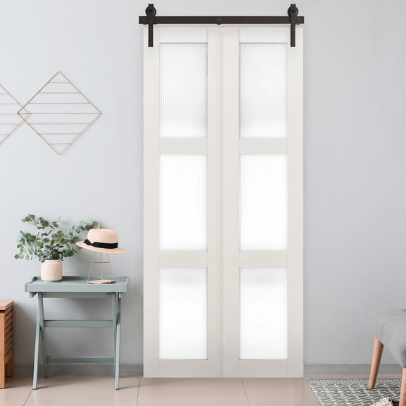 40" Bi-Folding Sliding Barn Door Hardware Kit for 2 Doors,Smoothly&Quietly,Black Track J Shape Roller