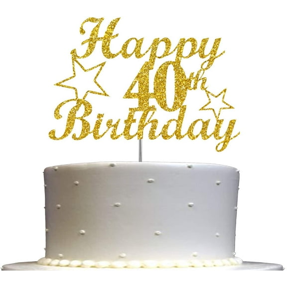 40 Birthday Cake Topper Gold Glitter, Party Decoration Ideas, Sturdy Doubled Sided Glitter, Acrylic Stick. Made in USA (40th)