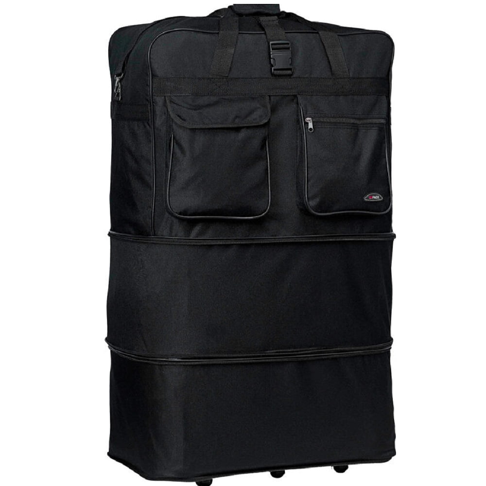 40" Black Expandable Rolling Duffle Bag Wheeled Spinner Suitcase Luggage