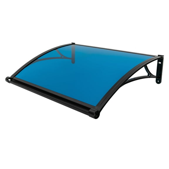 40" Black & Lake Blue Aluminum Door Awning Canopy - Upgraded Gutter Design for Rain/Snow, 187lb Capacity, UV Protection