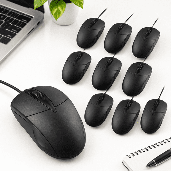 40 Black Wired USB Computer Mouse, 1000 DPI 3-Button Corded for Home Office
