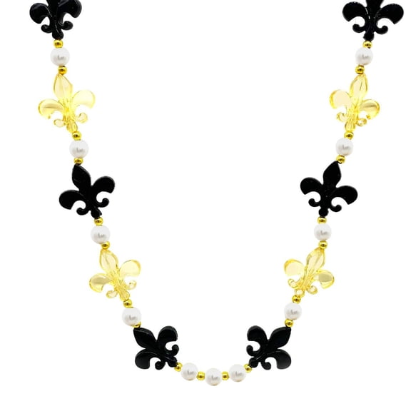 40" Black and Gold Fleur de Lis Necklace