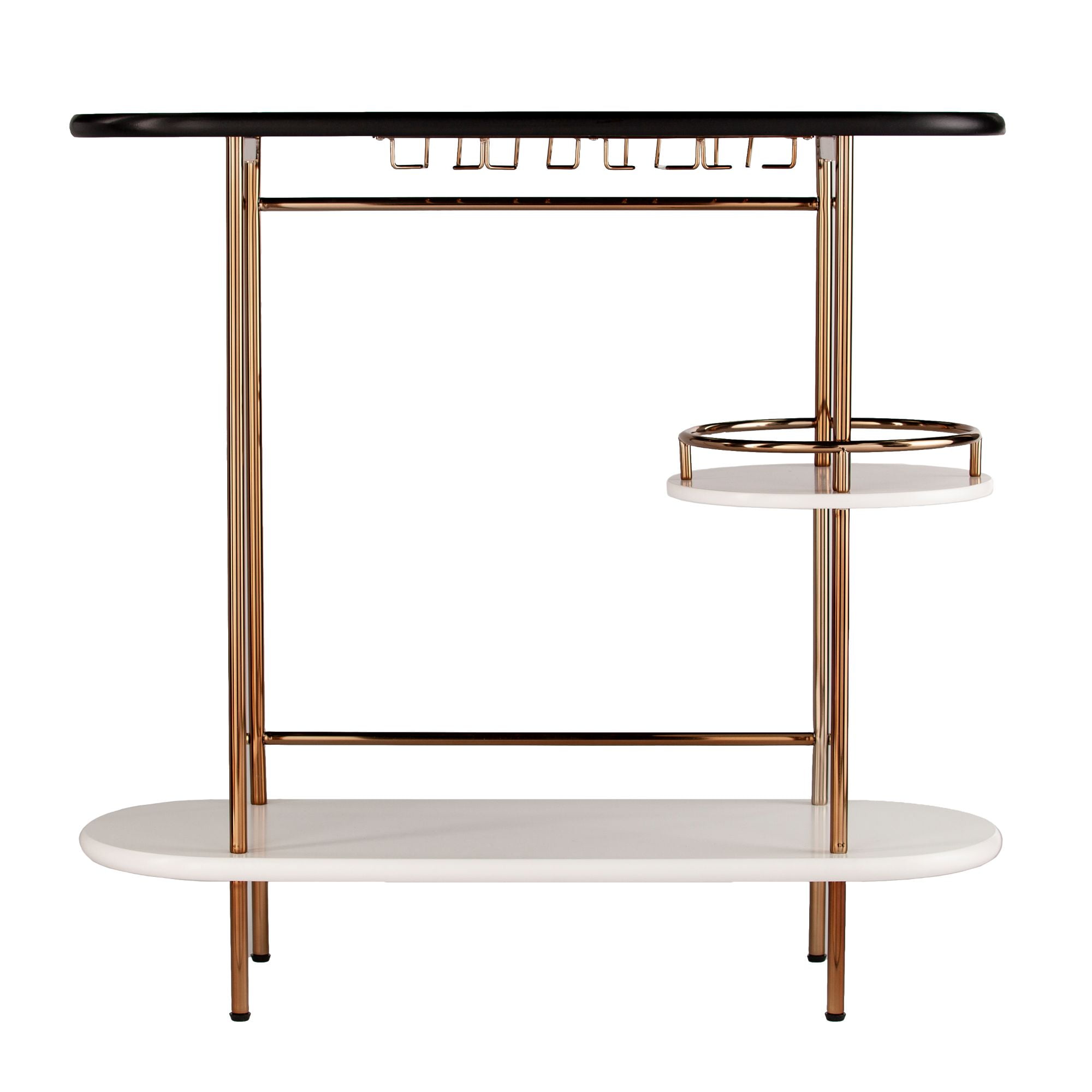 40" Black and White Contemporary Bar Table with Glassware Storage