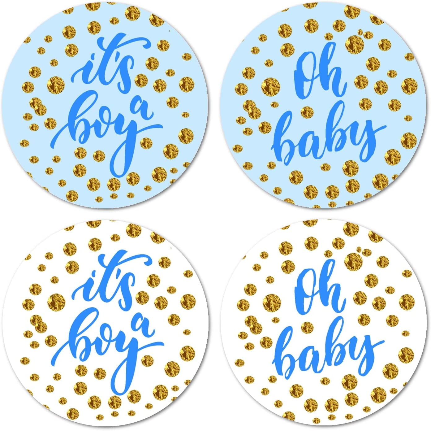 40 Blue Oh Baby It’s a Boy Stickers, 2 Inch Big Round Glossy Labels ...