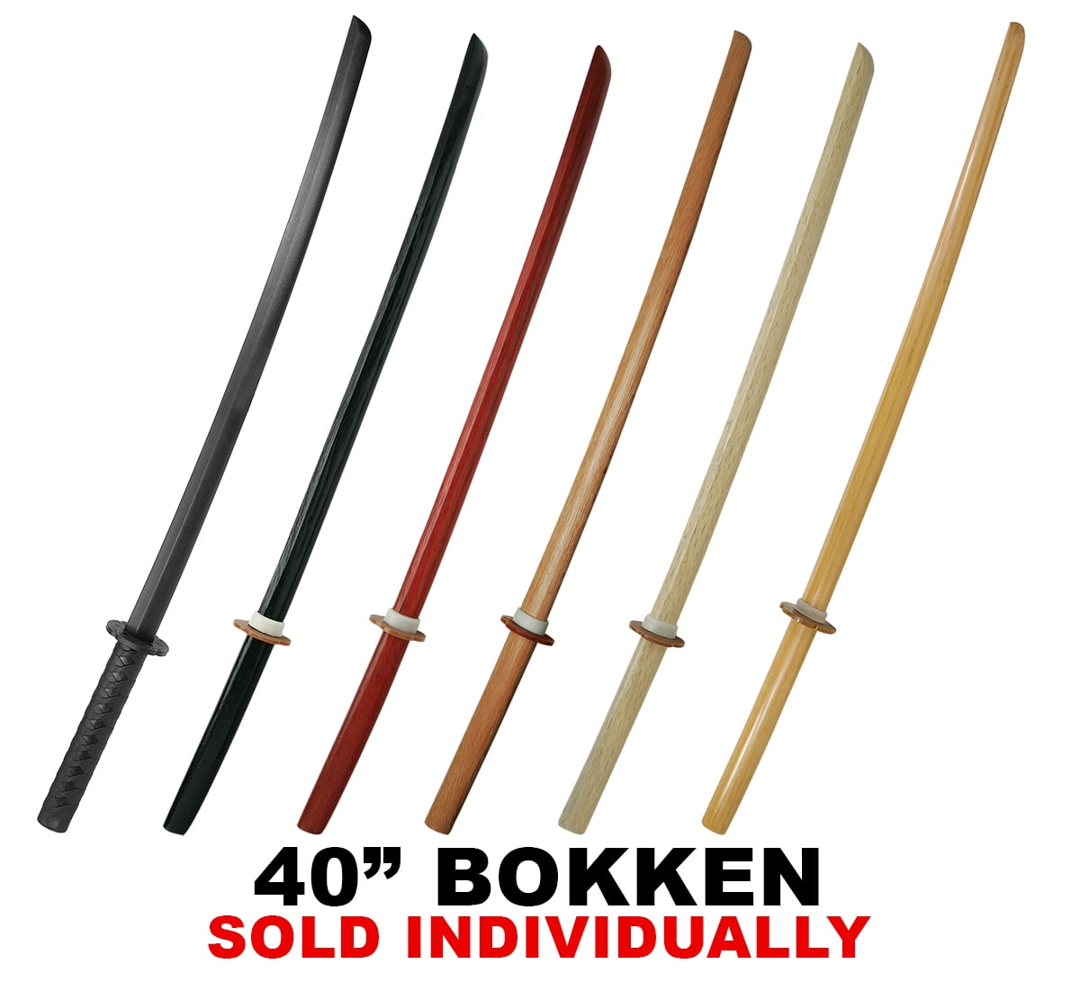 40" Bokken Red White Oak Bamboo Black Wood Sword Wooden Samurai Martial Arts Daito (Bamboo)