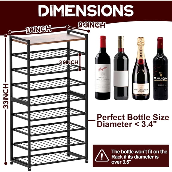 40 Bottle Wine Rack Freestanding Floor, 8-Tier Wine Storage Racks with Table Top, Detachable Wine Bottle Holder, Bar Stand Display Shelf for Kitchen, Bar